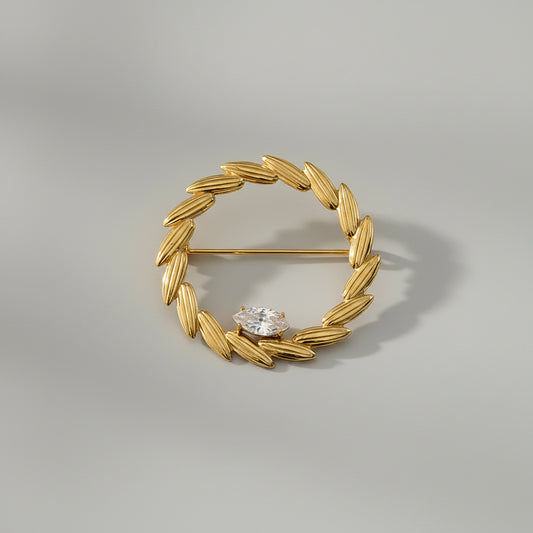 Gouden Krans Broche – Elegant Design met Steen - Stainless Steel | Twinolo