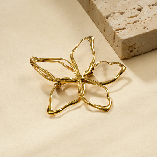 Gouden Bloem Broche – Minimalistisch Design van Stainless Steel