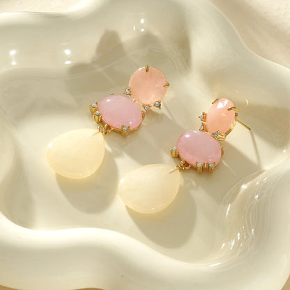 Long Earrings with Beige Stone – Gold-coloured | TWINOLO