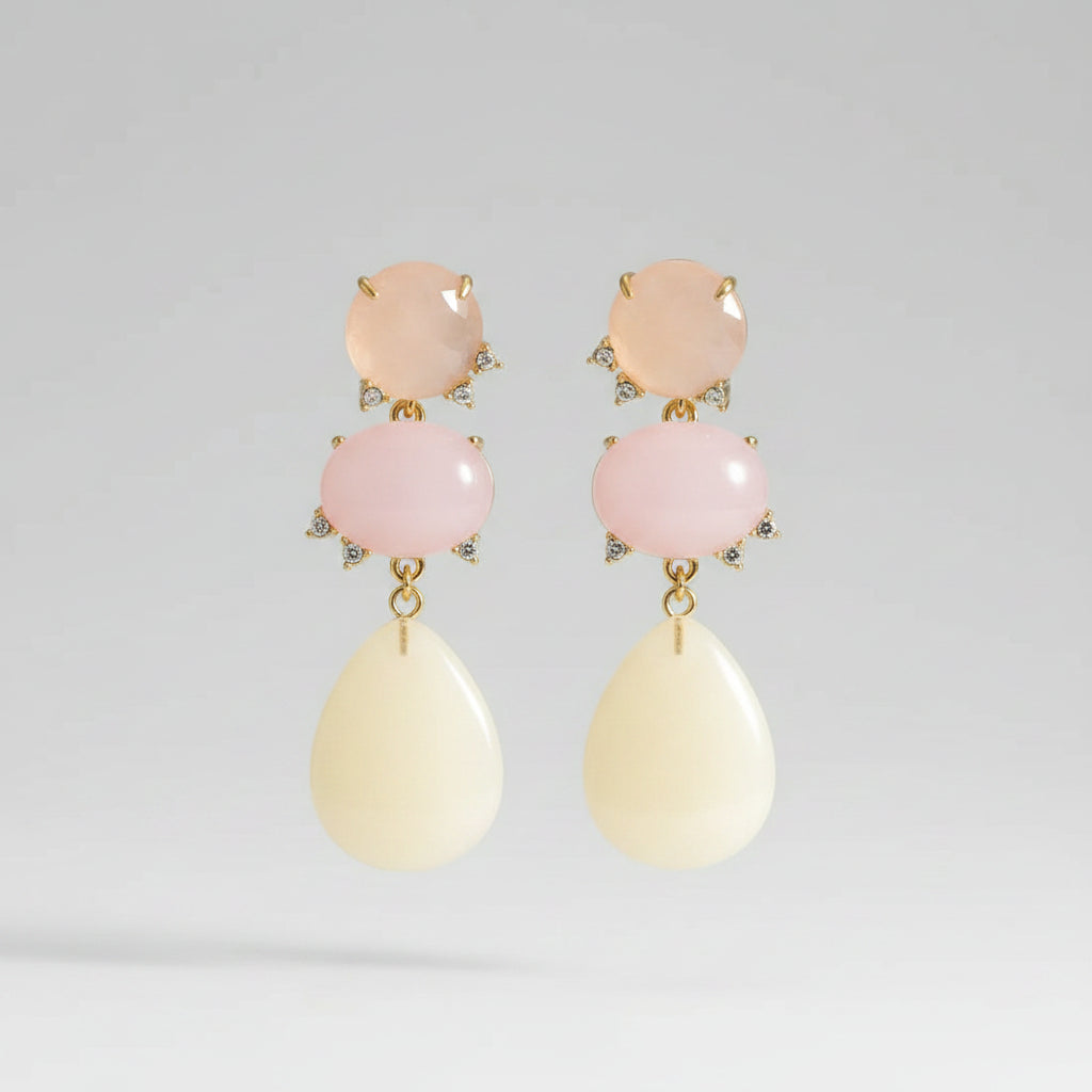 Long Earrings with Beige Stone – Gold-coloured | TWINOLO