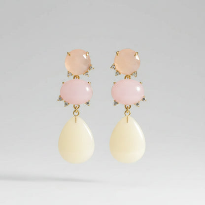 Long Earrings with Beige Stone – Gold-coloured | TWINOLO
