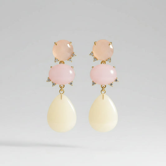 Long Earrings with Beige Stone – Gold-coloured | TWINOLO
