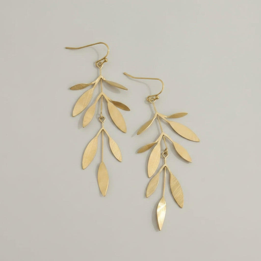 Long Leaf-Shaped Earrings – Gold-Colored Stainless Steel | TWINOLO