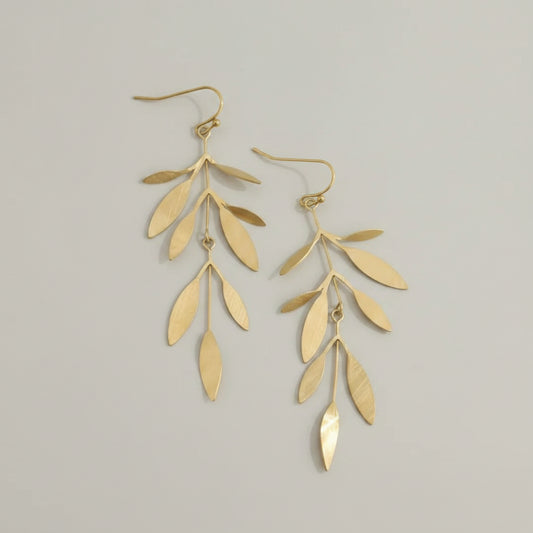 Long Leaf-Shaped Earrings – Gold-Colored Stainless Steel | TWINOLO