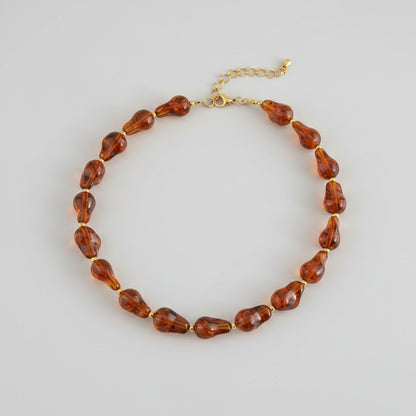 Bruine Dames Ketting met Hars Kralen – Goudkleurig RVS – Statement Ketting | Twinolo
