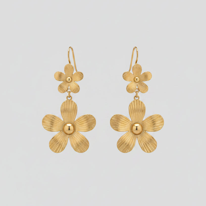 Gold-Plated Double Flower Drop Earrings | TWINOLO