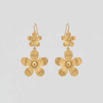 Gold-Plated Double Flower Drop Earrings | TWINOLO
