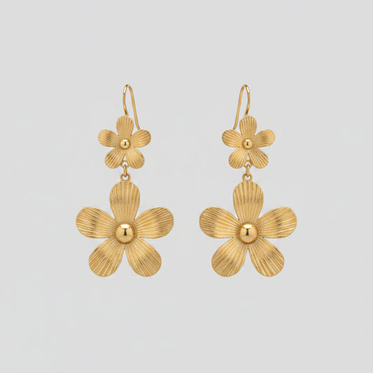 Gold-Plated Double Flower Drop Earrings | TWINOLO