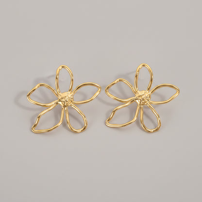 Gold-coloured Statement Flower Earrings | TWINOLO
