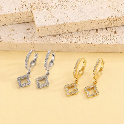 Goudkleurige Clover Oorbellen Dames met Zirkonia | TWINOLO