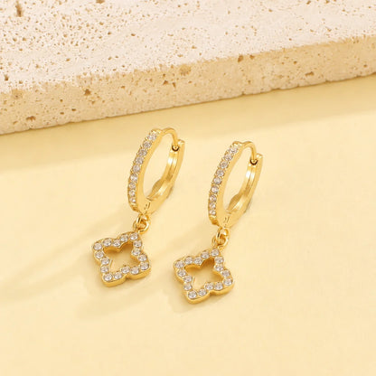 Goudkleurige Clover Oorbellen Dames met Zirkonia | TWINOLO