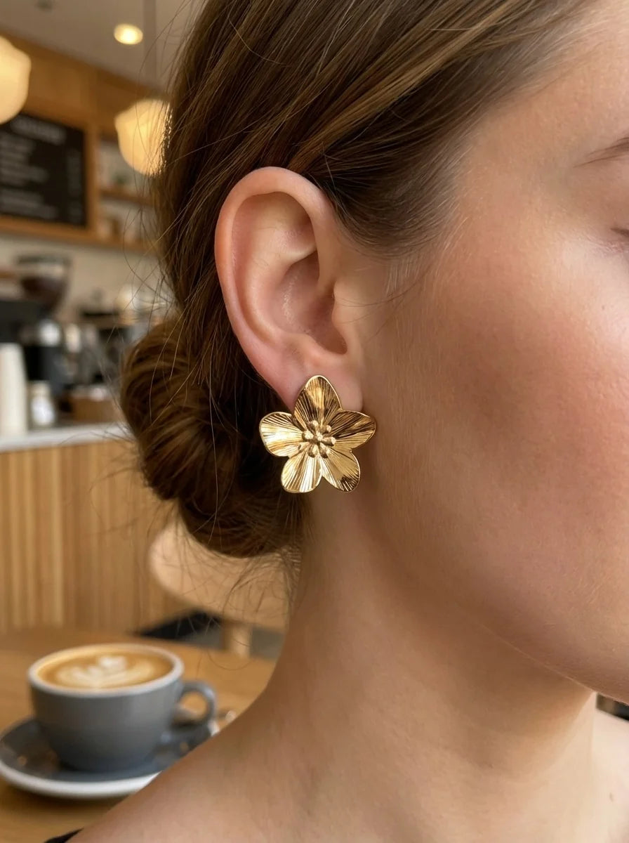 Gold-colored Flower Earrings for Women – Stainless Steel | TWINOLO