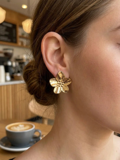 Gold-colored Flower Earrings for Women – Stainless Steel | TWINOLO