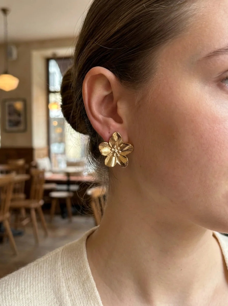 Gold-colored Flower Earrings for Women – Stainless Steel | TWINOLO
