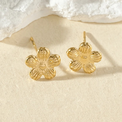 Gold Colored Flower Stud Earrings | TWINOLO
