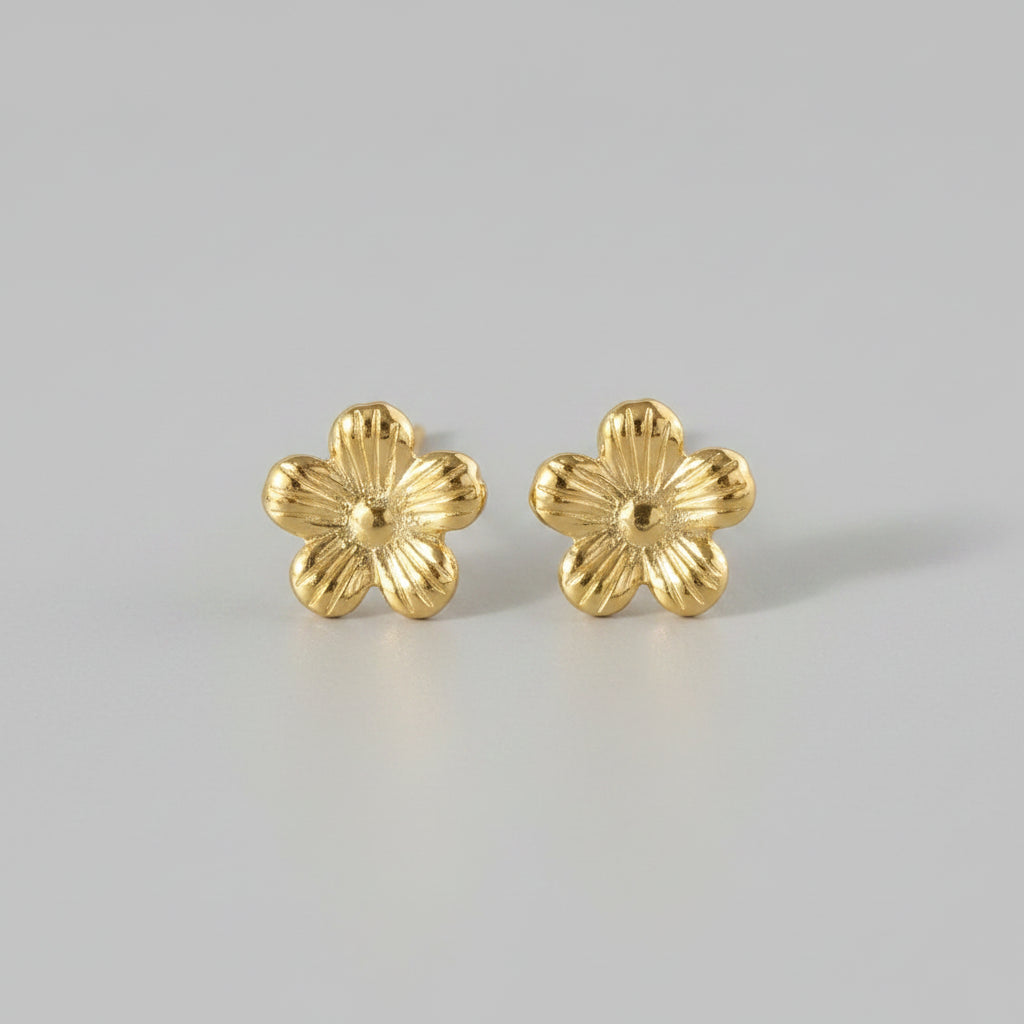 Gold Colored Flower Stud Earrings | TWINOLO