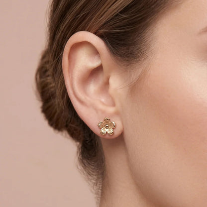 Gold Colored Flower Stud Earrings | TWINOLO