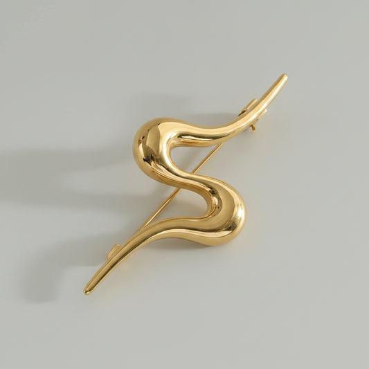 Abstracte Goudkleurige Broche – RVS | Twinolo