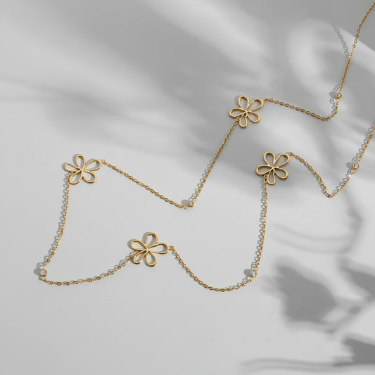Lange Bloemenketting met Zirkonia | TWINOLO
