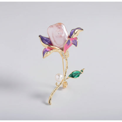 Luxury Floral Brooch with Freshwater Pearl – 18K Gold Plated | Twinolo