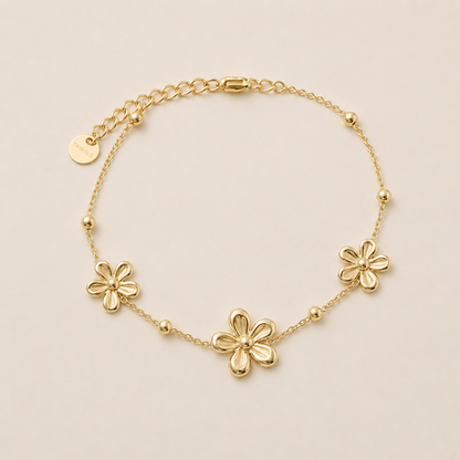 Floral Bracelet Gold-coloured with 3 Flowers | TWINOLO