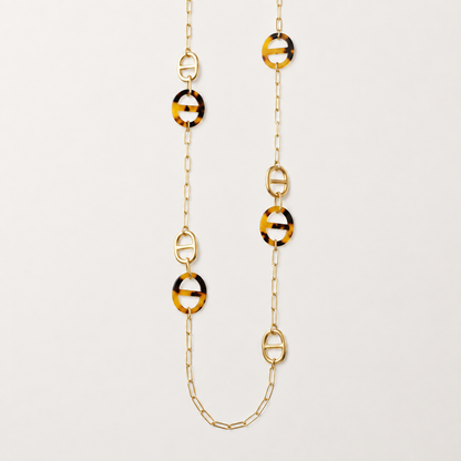 Long Statement Necklace with Resin Details – Gold Coloured – Stainless Steel | TWINOLO