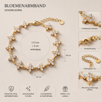 Flower Bracelet with Green and White Stones – Gold-colored – Stainless Steel | TWINOLO