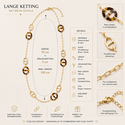 Long Statement Necklace with Resin Details – Gold Coloured – Stainless Steel | TWINOLO