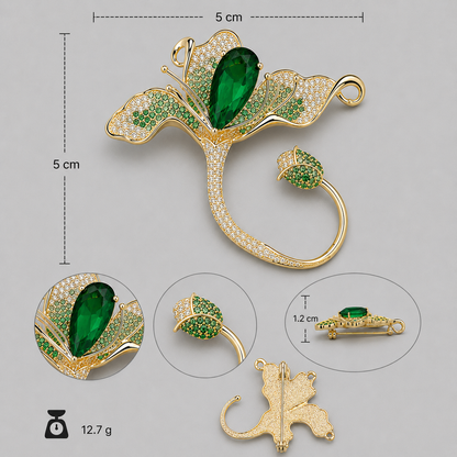 Luxury Flower Brooch with Green Zirconia | Twinolo