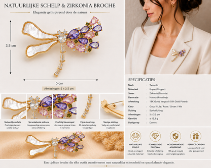 Luxury Brooch with Natural Shell & Zirconia – 18K Gold Plated | Twinolo