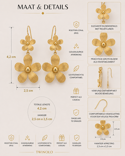 Gold-Plated Double Flower Drop Earrings | TWINOLO