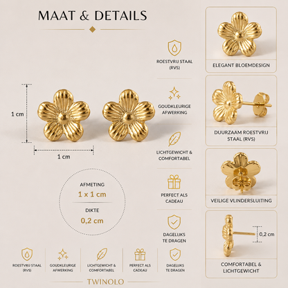Gold Colored Flower Stud Earrings | TWINOLO