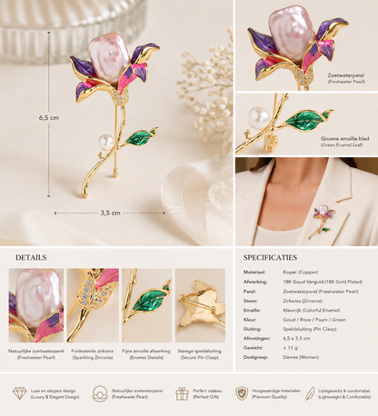 Luxury Floral Brooch with Freshwater Pearl – 18K Gold Plated | Twinolo