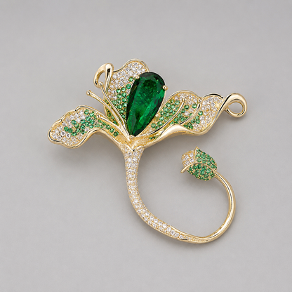 Luxury Flower Brooch with Green Zirconia | Twinolo