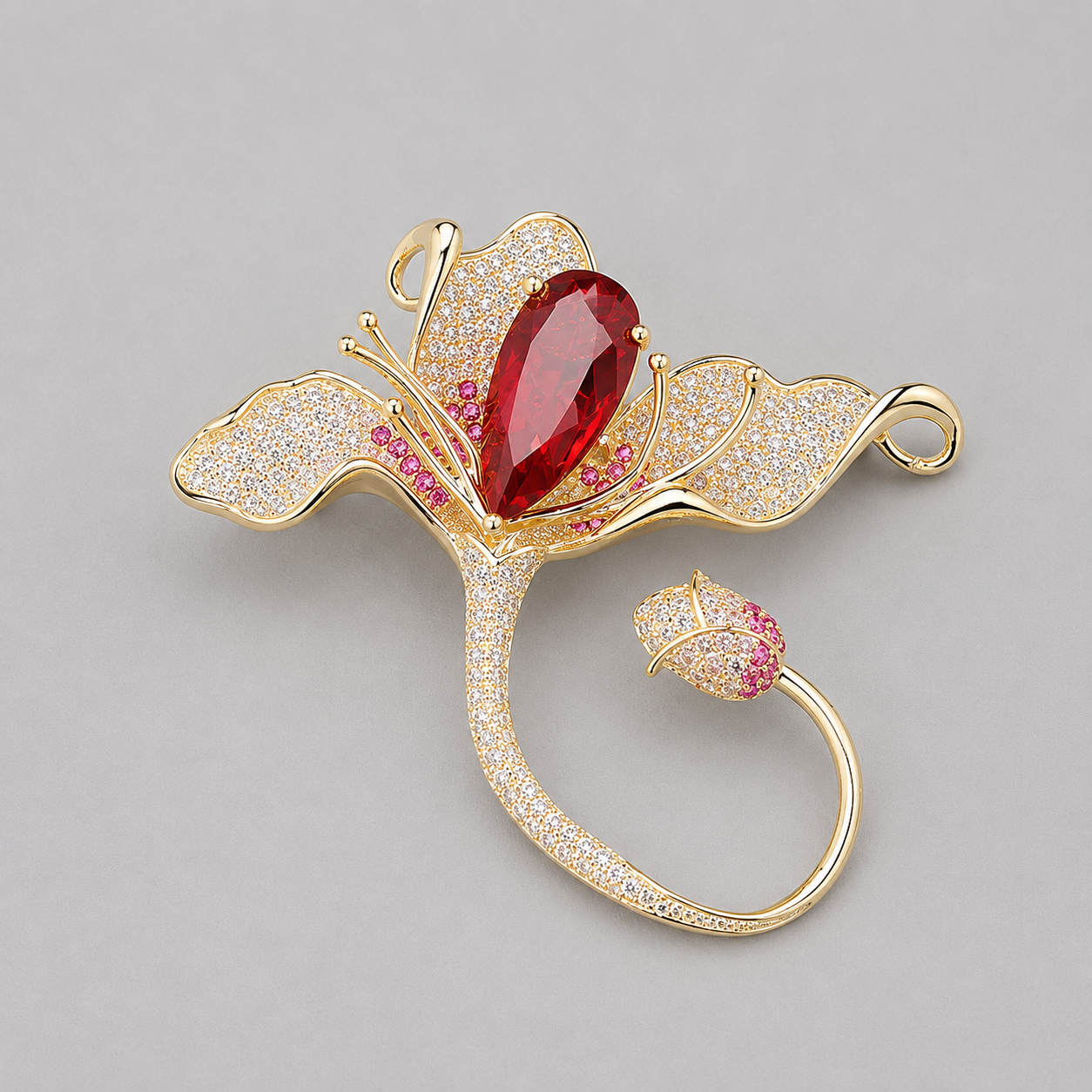 Luxury Flower Brooch with Green Zirconia | Twinolo