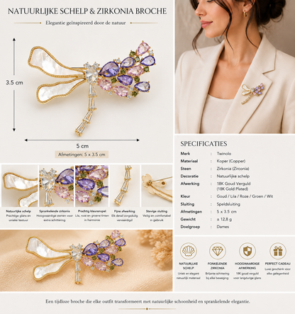 Luxe Broche met Natuurlijke Schelp & Zirkonia – 18K Verguld | Twinolo