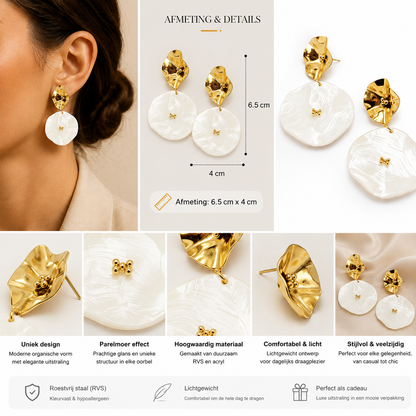 Statement Oorbellen met Parelmoer Effect – Goudkleurig | Twinolo