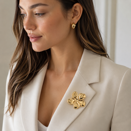 Magnetische Bloem Broche – Goudkleurig RVS | Twinolo