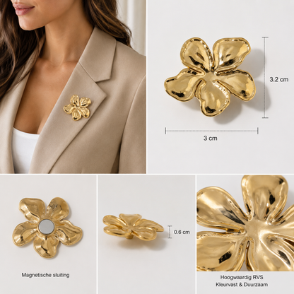 Magnetische Bloem Broche – Goudkleurig RVS | Twinolo