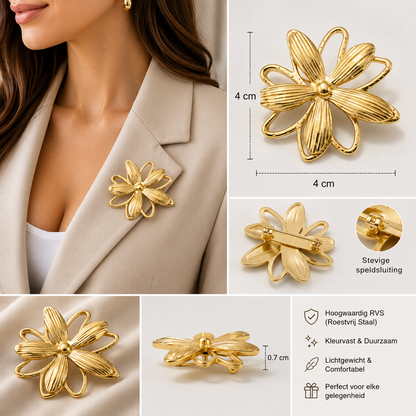 Goudkleurige Bloem Broche – RVS | Twinolo