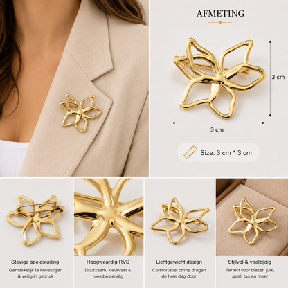 Open Bloem Broche Goudkleurig – RVS | Twinolo