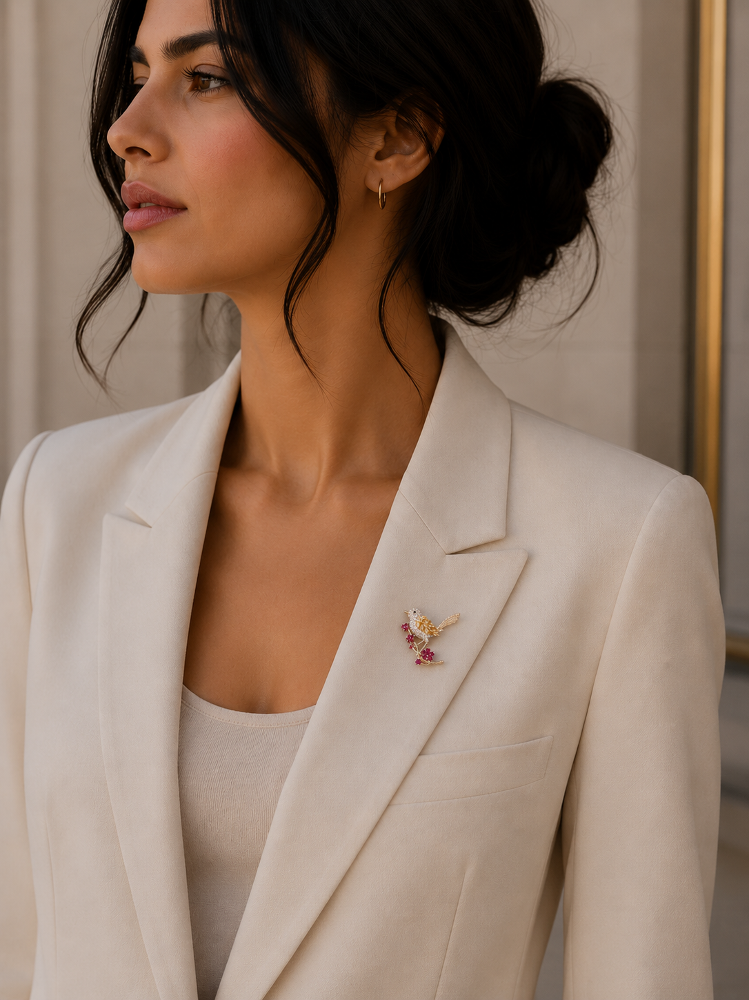 Vogelbroche met Kristallen en Bloemen – Elegante Broche | Twinolo