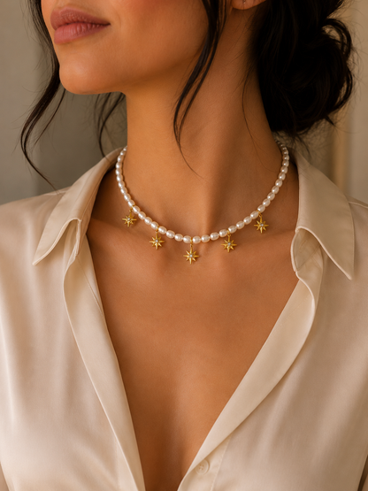 Freshwater Pearl &amp; Star Necklace – Elegant &amp; Playful | Twinolo