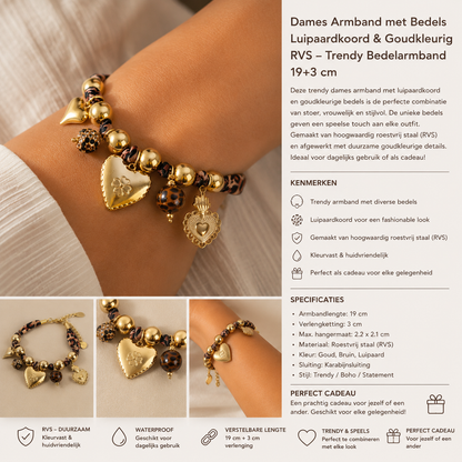 Dames Armband met Bedels – Luipaardkoord | Twinolo