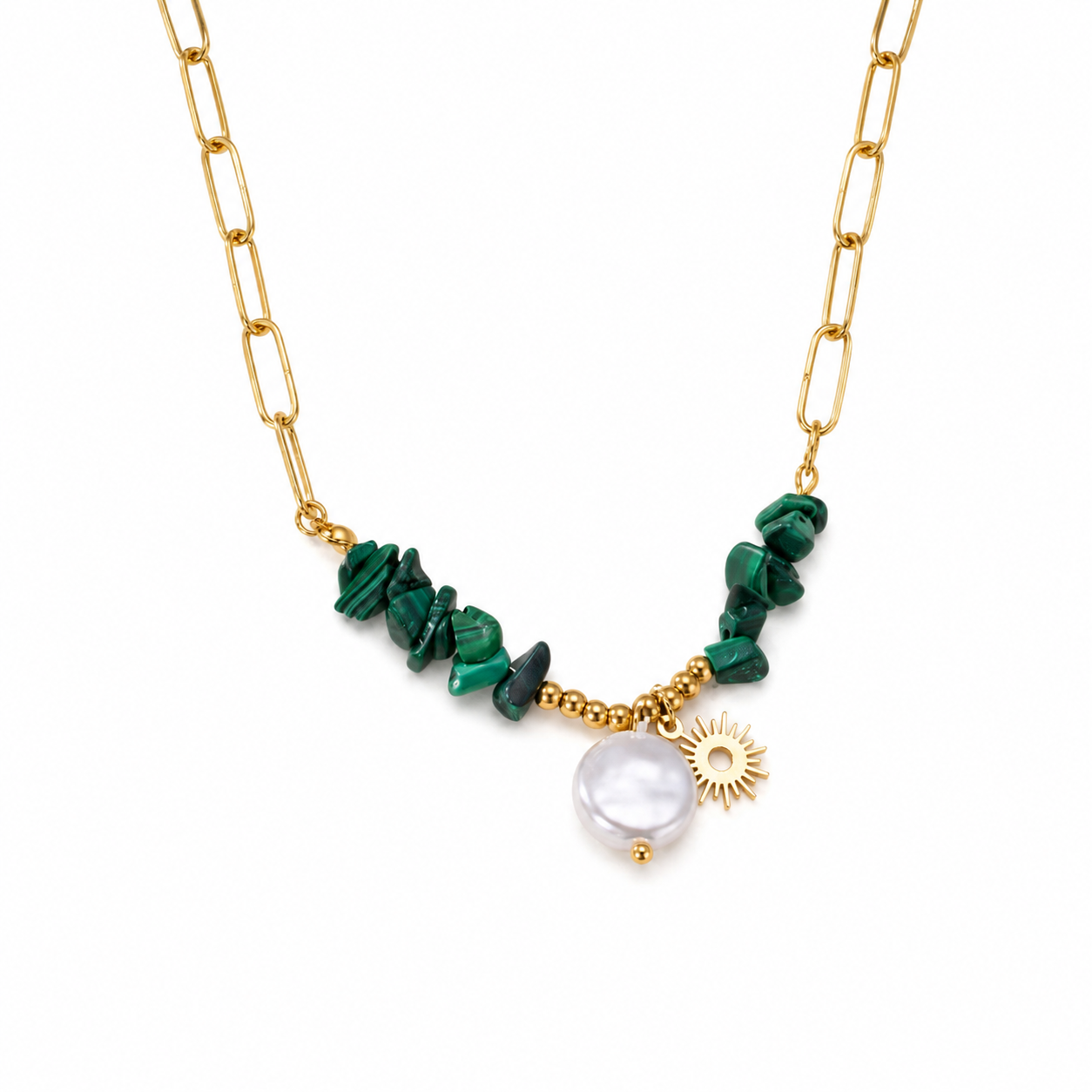 Necklace with Sun Pendant and Pearl – Trendy Gold-Colored Design | Twinolo