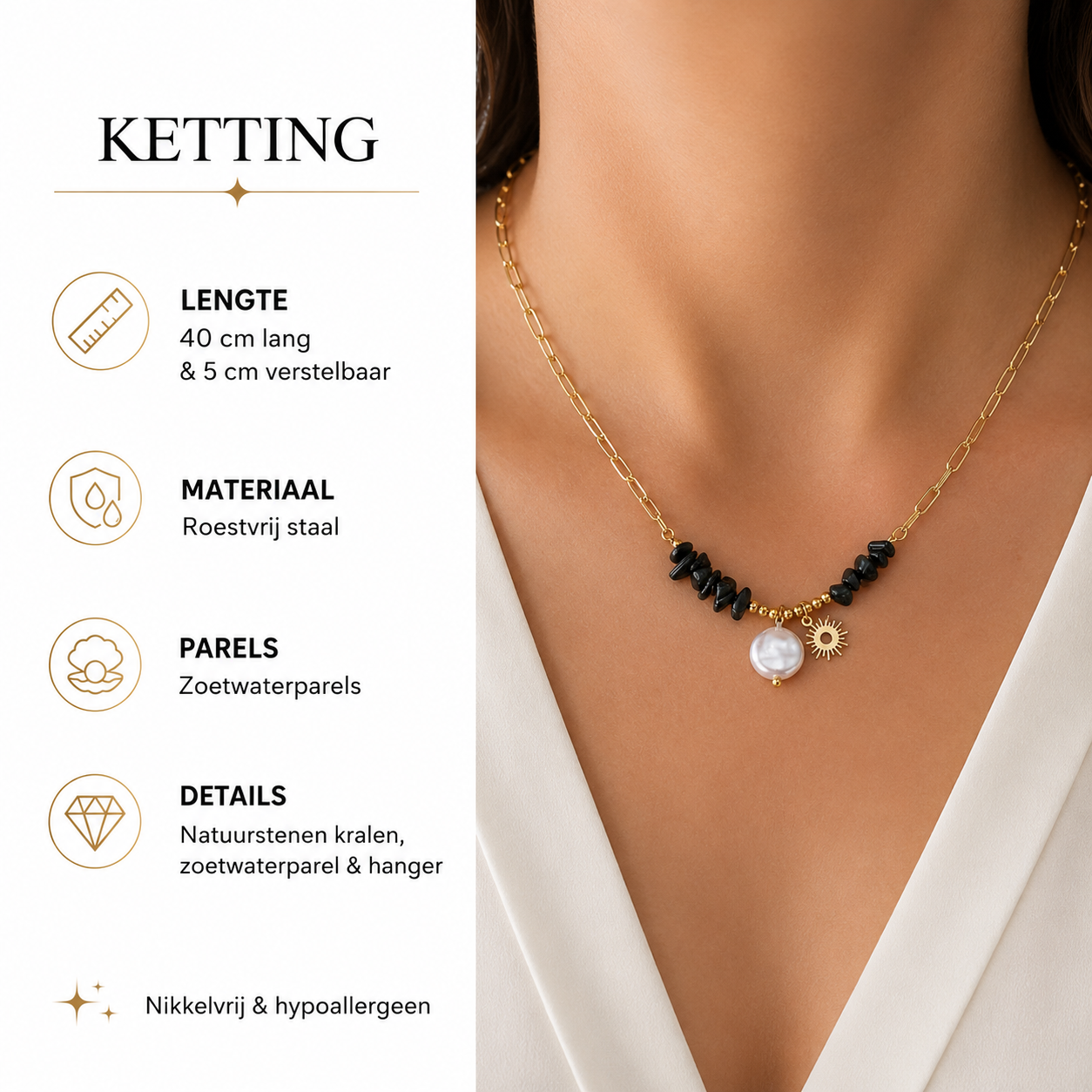 Necklace with Sun Pendant and Pearl – Trendy Gold-Colored Design | Twinolo