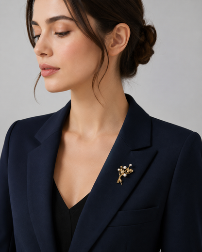 Gouden Bloemen Broche met Parels | Twinolo