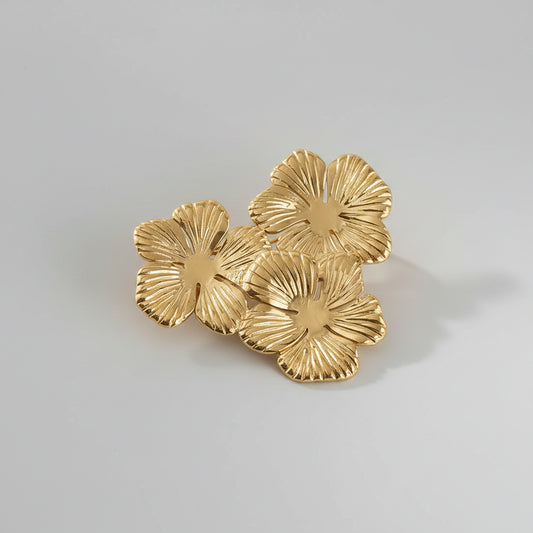 Gouden Bloemen Broche – Elegant Design met 3 Bloemen - Stainless Steel | Twinolo
