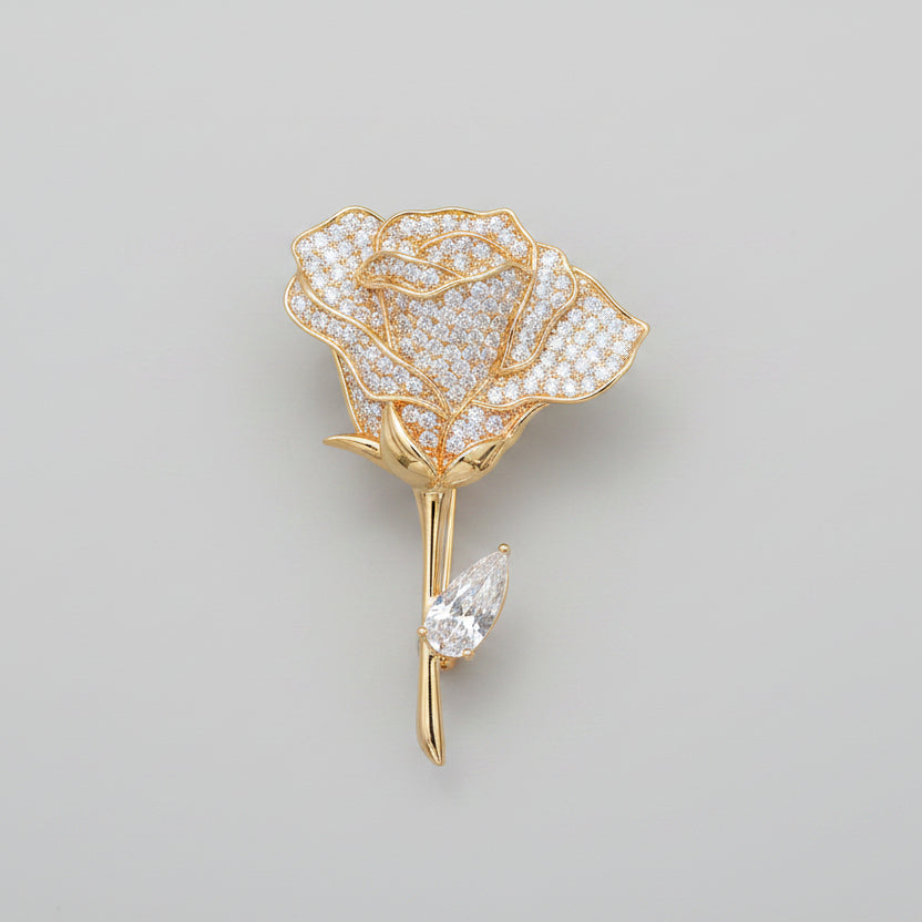 🌹 Roos Broche met Kristallen – Luxe Goudkleurige Bloem Broche voor Dames | Twinolo