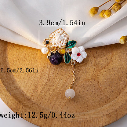 🌼 Bloemenbroche met Parel, Emaille en Speelse Hanger – Vintage Stijl | Twinolo